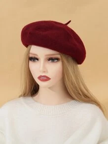 Beret rắn kết hợp len - Màu Đỏ Sâu - Xem 1