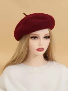 Beret rắn kết hợp len - Màu Đỏ Sâu - Xem 3