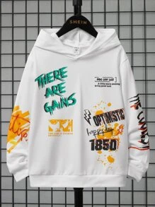 SHEIN Áo nỉ in hình khẩu hiệu dành cho bé trai tuổi teen - trắng - Xem 1