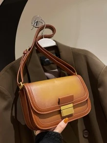 Bolsa cuadrada con diseño metal con solapa - Marrón - Ver 4