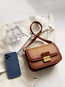 Bolsa cuadrada con diseño metal con solapa - Marrón - Ver 5