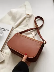 Bolsa cuadrada con diseño metal con solapa - Marrón - Ver 7