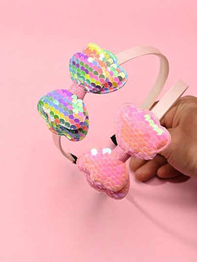 2pcs Toddler Girls Sequin Bow Decor Headband