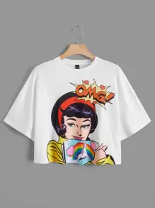 Joe McDermott Plus Figure Graphic Drop Shoulder Tee - White - View 1