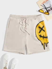 Manfinity VCAY Quần Short Nam Dây kéo Túi Hoạt hình Đường phố - Màu be - Xem 3