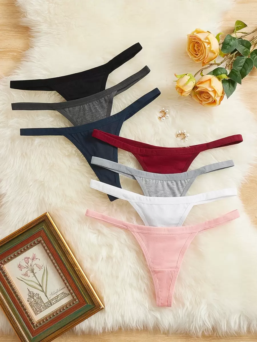 SHEIN 7packs Solid Simple Sexy G-Strings - Multicolor - View 1
