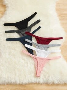 SHEIN 7packs Solid Simple Sexy G-Strings - Multicolor - View 2