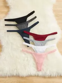 SHEIN 7packs Solid Simple Sexy G-Strings - Multicolor - View 3