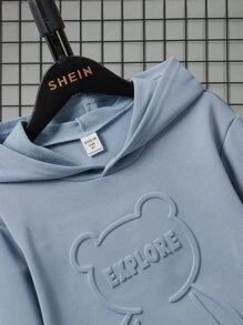 SHEIN Tween Boy Bear & Letter Embossed Patch Detail Hoodie