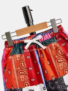 SHEIN Boys Paisley Print Drawstring Waist Shorts - Multicolor - View 3