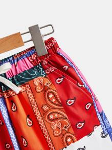 SHEIN Boys Paisley Print Drawstring Waist Shorts - Multicolor - View 4