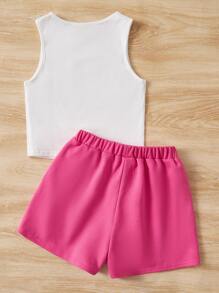 SHEIN 少女字母圖案背心和運動短褲