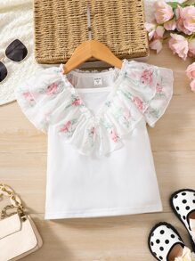 Niñitas Camiseta con estampado floral ribete con fruncido - Blanco - Ver 1