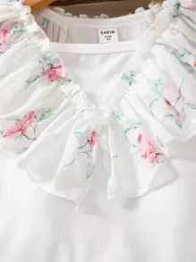 Niñitas Camiseta con estampado floral ribete con fruncido - Blanco - Ver 4