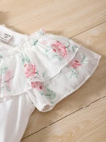 Niñitas Camiseta con estampado floral ribete con fruncido - Blanco - Ver 7