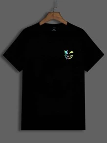 Manfinity RebelGame Men Reflective Cartoon Graphic Tee & Shorts - Black - View 3