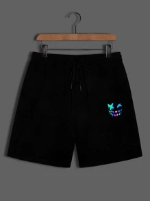 Manfinity RebelGame Men Reflective Cartoon Graphic Tee & Shorts - Black - View 4
