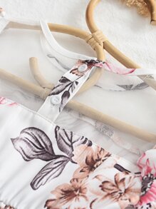 Niñitas Vestido con estampado floral de malla ribete con fruncido - Blanco - Ver 3