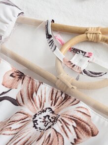 Niñitas Vestido con estampado floral de malla ribete con fruncido - Blanco - Ver 5