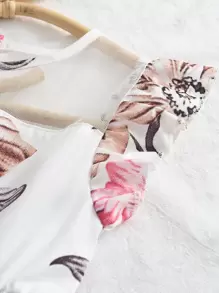 Niñitas Vestido con estampado floral de malla ribete con fruncido - Blanco - Ver 6