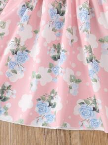 Toddler Girls Floral Print Ruffle Trim Shirred Dress - Multicolor - View 5