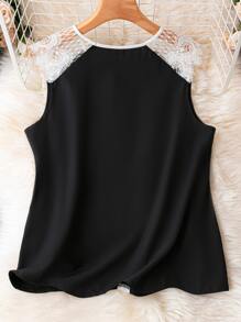 SHEIN LUNE 大碼拼接水溶蕾絲前蝴蝶結襯衫 - 黑色 - 查看 2