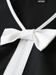 SHEIN LUNE 大碼拼接水溶蕾絲前蝴蝶結襯衫 - 黑色 - 查看 3