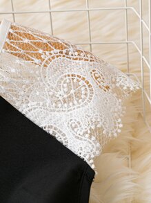 SHEIN LUNE 大碼拼接水溶蕾絲前蝴蝶結襯衫 - 黑色 - 查看 4