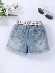 Toddler Girls Quần Shorts Denim Túi màu trơn - Rửa nhẹ - Xem 2