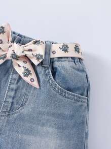 Toddler Girls Quần Shorts Denim Túi màu trơn - Rửa nhẹ - Xem 4