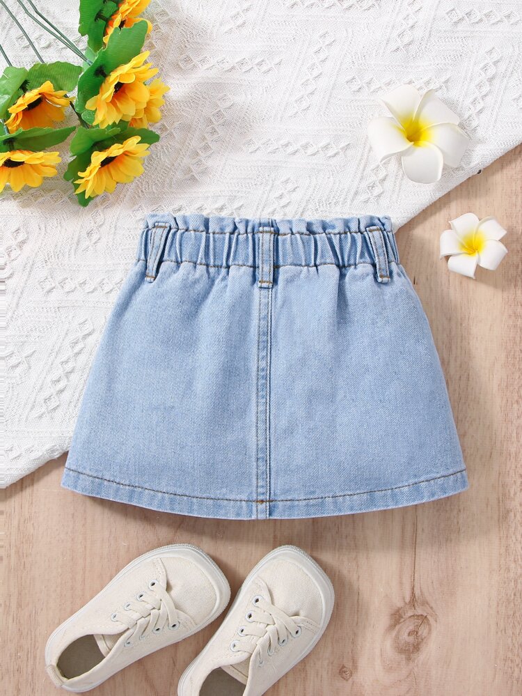 Baby Girl Floral Print Paperbag Waist Denim Skirt