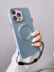 灰色磁吸鍍膜鏡片保護板+黑白色可調掛繩新款軟質手機殼保護套 - 藍色 - 查看 1