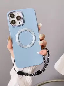 灰色磁吸鍍膜鏡片保護板+黑白色可調掛繩新款軟質手機殼保護套 - 藍色 - 查看 2