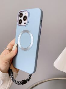 灰色磁吸鍍膜鏡片保護板+黑白色可調掛繩新款軟質手機殼保護套 - 藍色 - 查看 3