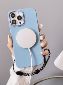 灰色磁吸鍍膜鏡片保護板+黑白色可調掛繩新款軟質手機殼保護套 - 藍色 - 查看 4