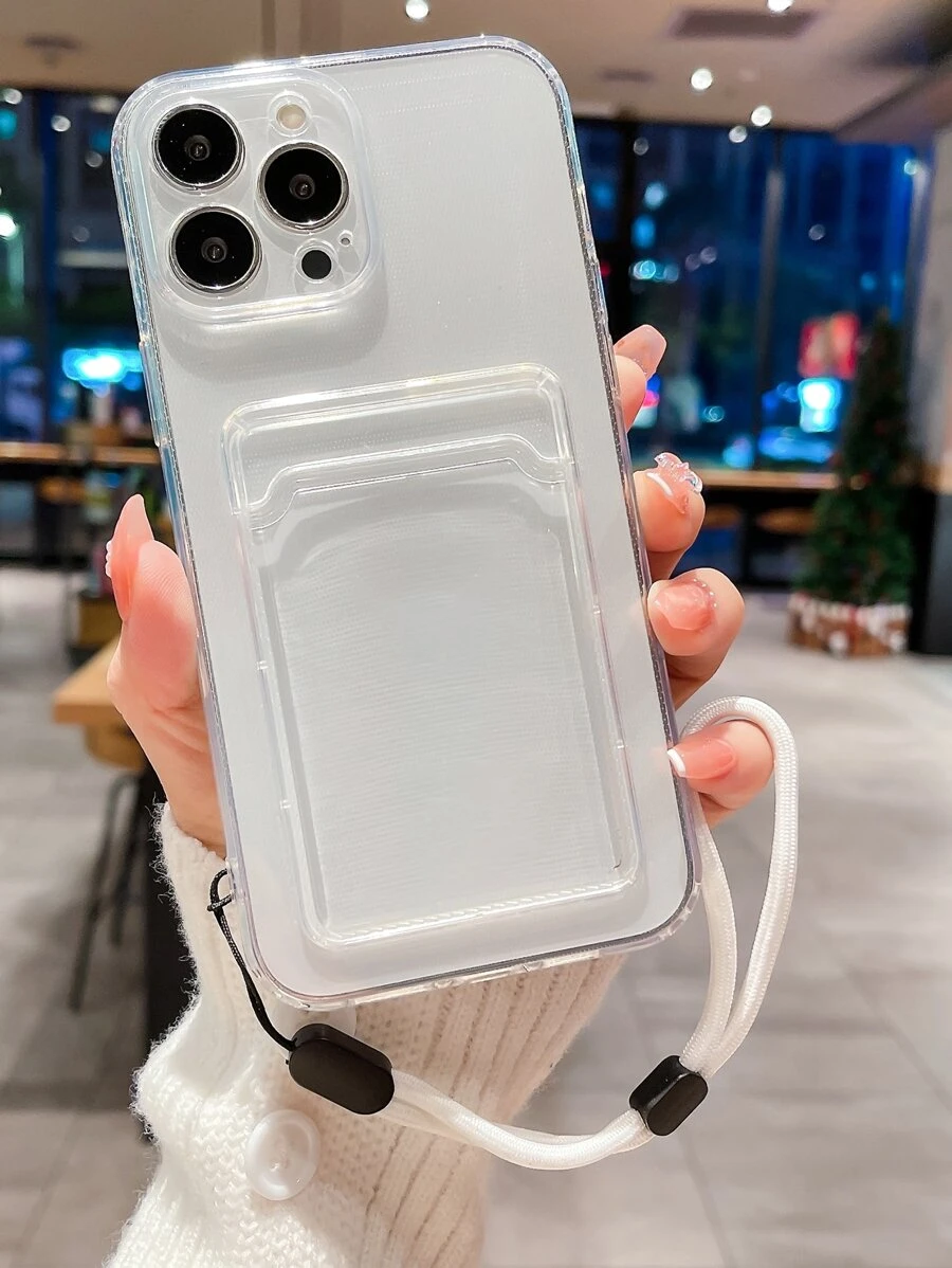Clear Card Slot Phone Case With Lanyard - Clear - View 1
