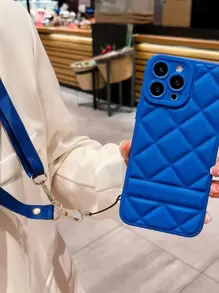 Quilted Phone Case With Lanyard - Blue - View 1