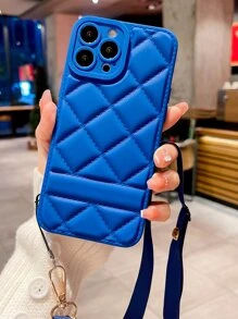Quilted Phone Case With Lanyard - Blue - View 2