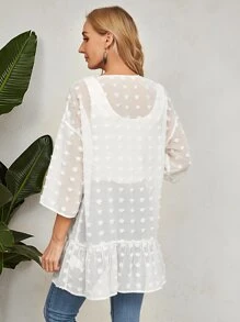 EMERY ROSE Kimono de lunares bajo con fruncido - Blanco - Ver 2