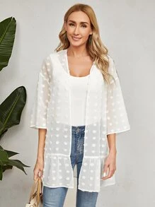 EMERY ROSE Kimono de lunares bajo con fruncido - Blanco - Ver 1