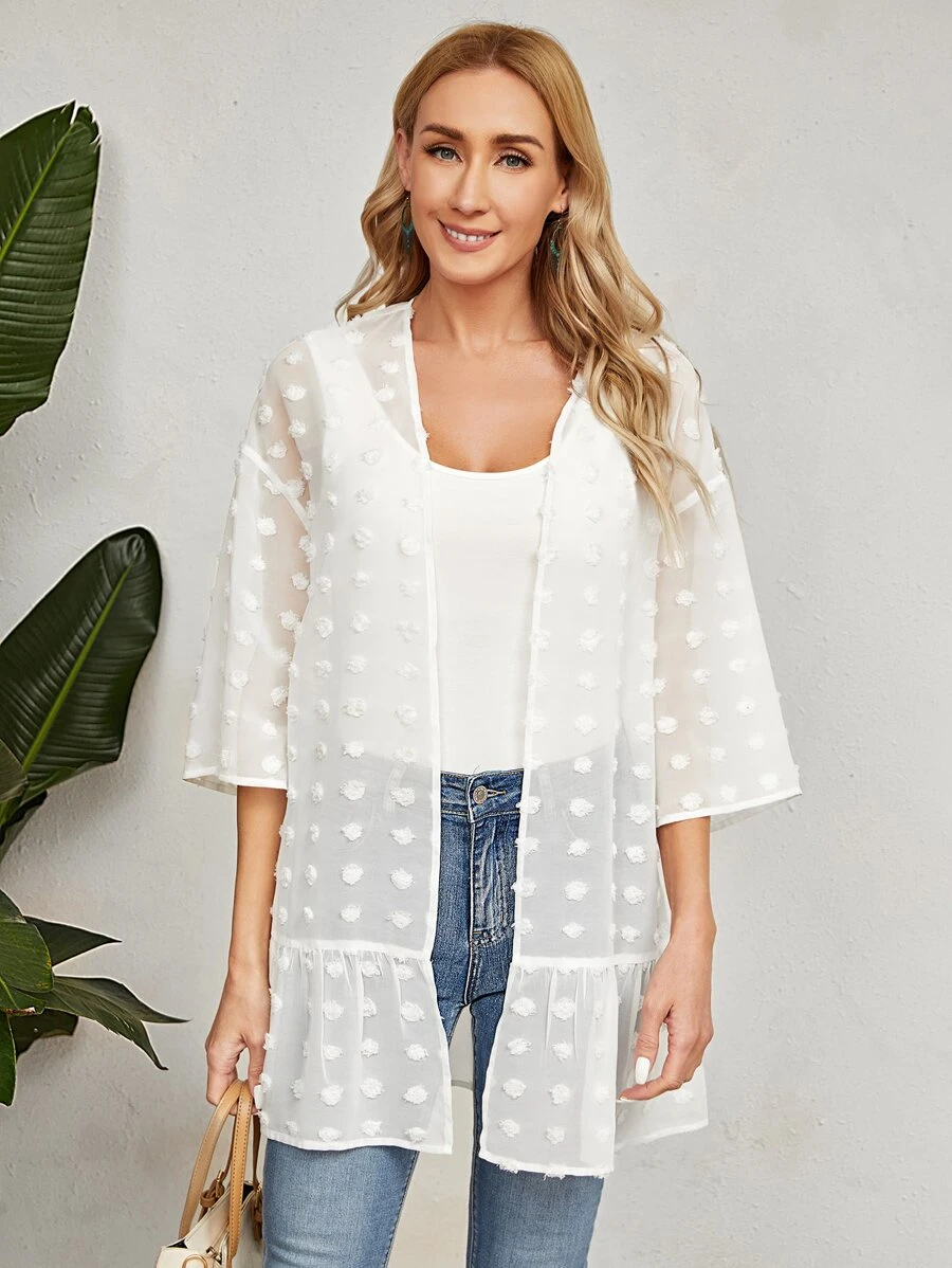 EMERY ROSE Kimono de lunares bajo con fruncido - Blanco - Ver 1