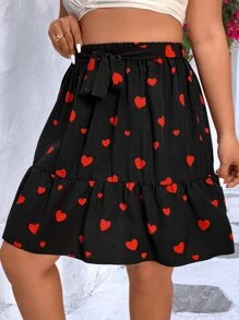 Calvaya Falda con estampado de corazón bajo con fruncido con cinturón - Negro - Ver 5