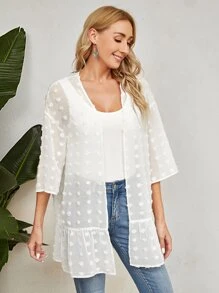 EMERY ROSE Kimono de lunares bajo con fruncido - Blanco - Ver 5