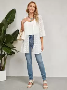 EMERY ROSE Kimono de lunares bajo con fruncido - Blanco - Ver 6