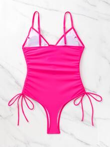 Bañador una pieza con diseño de fleco con cordón lateral fruncido - Rosa Fucsia - Ver 5