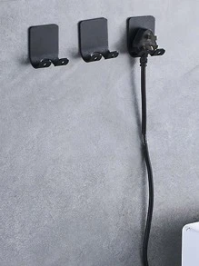 1pc Plain Wall Mounted Shaver Storage Rack - Black - View 2