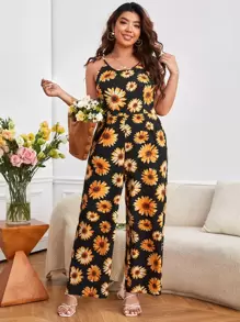 SHEIN VCAY Mono de tirantes con estampado floral - Multicolor - Ver 1