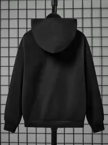 SHEIN Tween Boy Heart Print Kangaroo Pocket Drop Shoulder Sweatshirt - Black - View 3