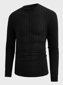 Manfinity VCAY 男士小高領條紋針織T恤 - 黑色 - 查看 1