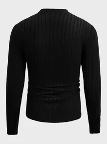 Manfinity VCAY 男士小高領條紋針織T恤 - 黑色 - 查看 2